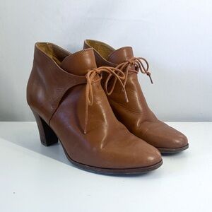 Sezane Brown Leather Low Hunter Heeled Lace Up Ankle Boots Size 7